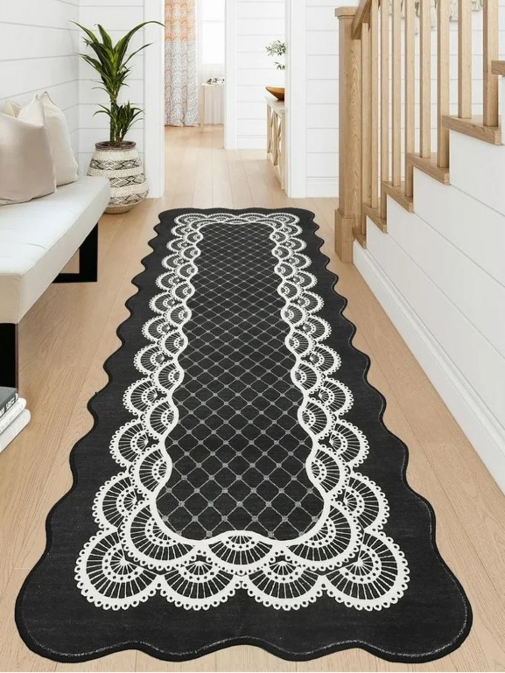 NWOT Garvee 2'x6' Scalloped Runner Rugs Modern Bordered Carpet, Washable Rug